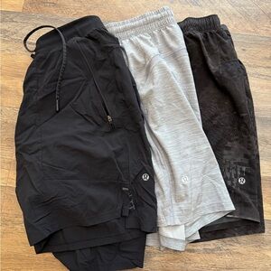 lululemon athletica Men's Shorts BUNDLE  - Black, Gray, and Black Pattern 3 pair